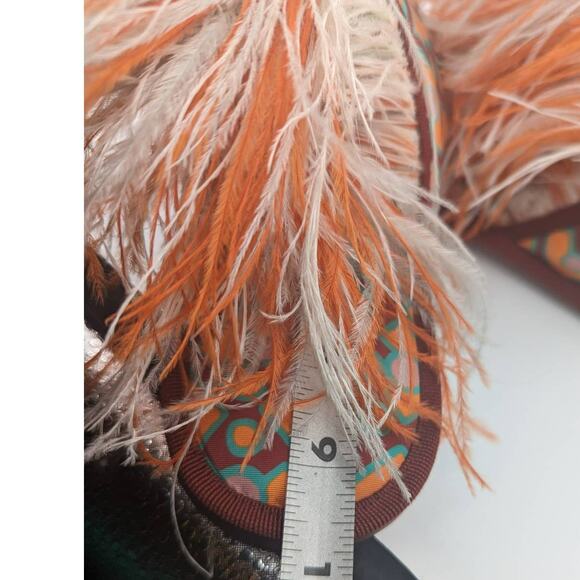 La Double J Boudoir Slipper Puzzle Bordeaux Faille Ostrich Feather Mule Small - Picture 10 of 15